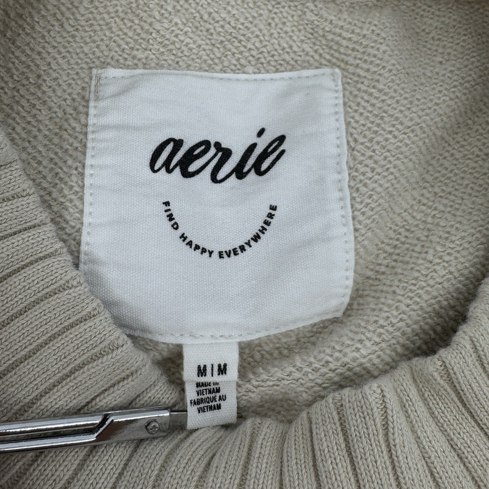 Aerie Oversized Crewneck Sweatshirt Medium Beige Rainbow "Cheers" Sleeve Lounge - Picture 6 of 10